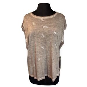 NEW Dantelle Drangonfly Tee Flutter‎ Cap Sleeve Women's Size M Gray Fairy Core
